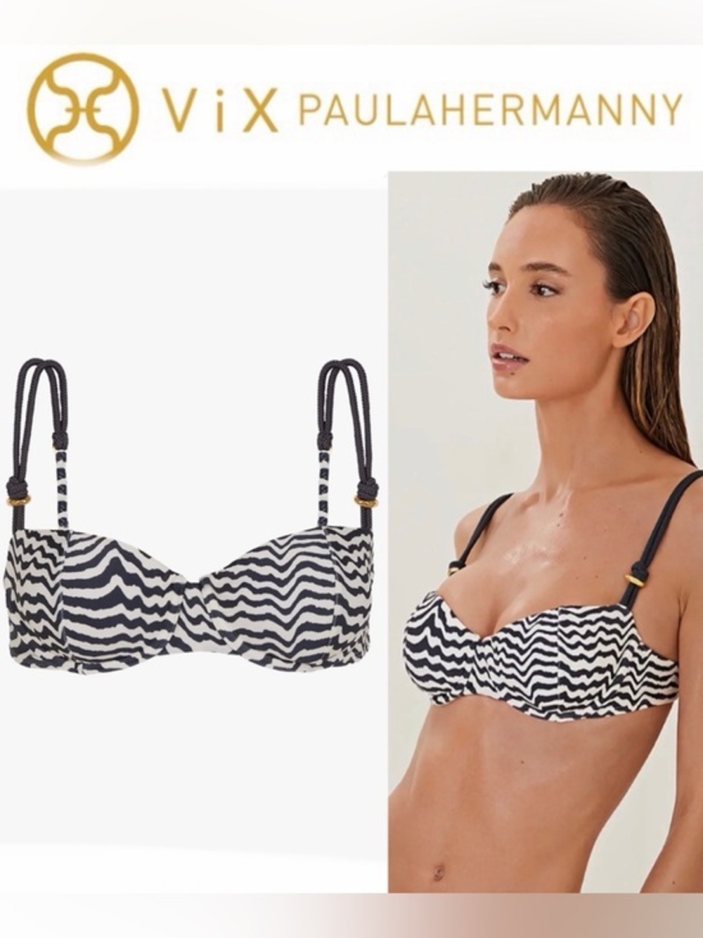 ViX Paula Hermanny Ravine Gal Mel Underwire Black & White Zebra Bikini Top $148